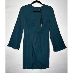 Krisa Wrap Long Sleeve‎ Mini Dress In Peacock Women’s Size XS NEW USA Made
